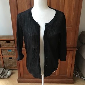 Talbots Open-Knit Lace Black Cardigan